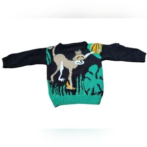 Hand Knitted Monkey & Bananas Jungle Black Sweater--Gorgeous! Size 5